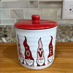 Red and White Gnome Love Ceramic Storage Jar